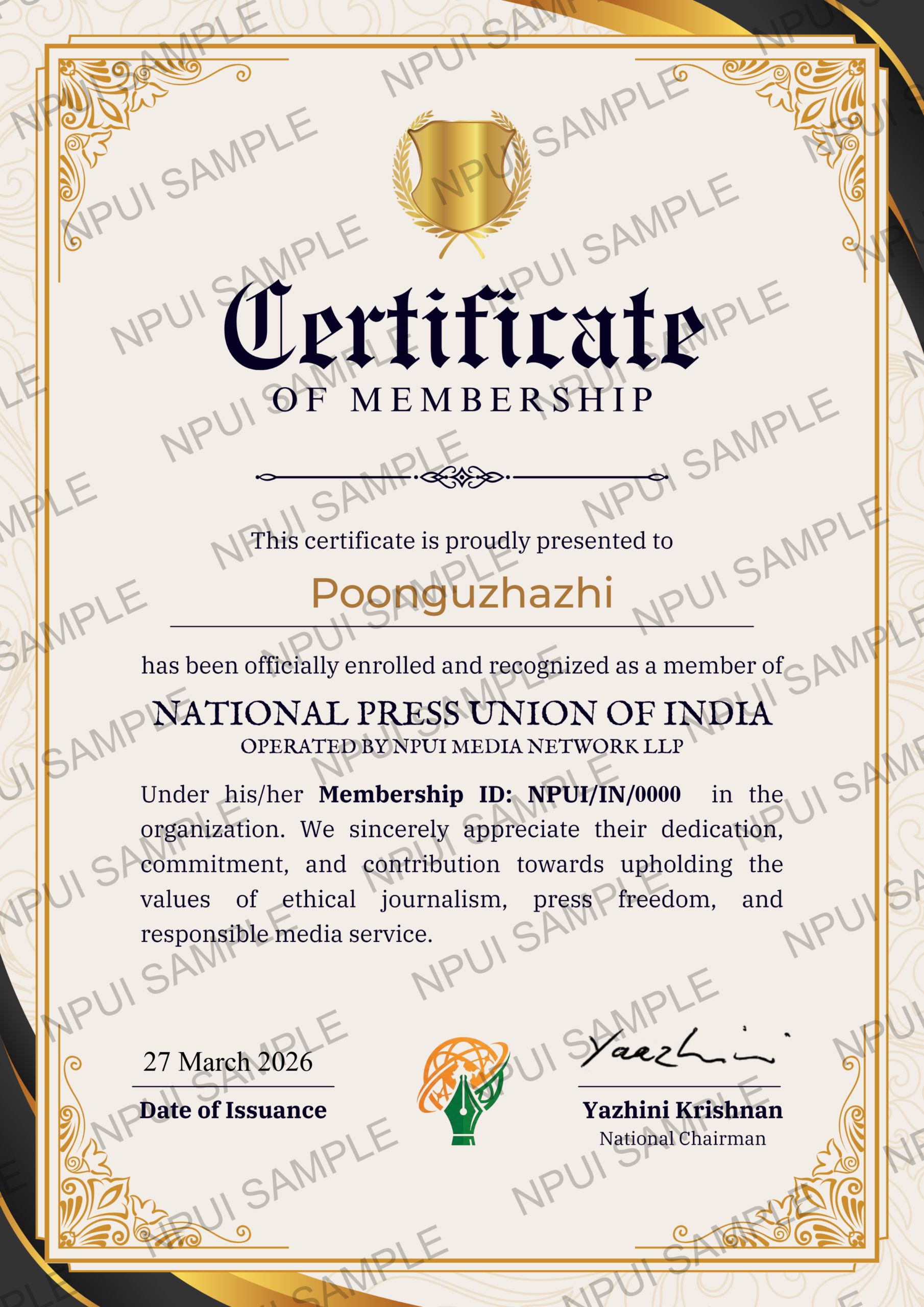 Membership Certificate Sample